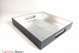 Square lacquer tray with plain silver  25cm